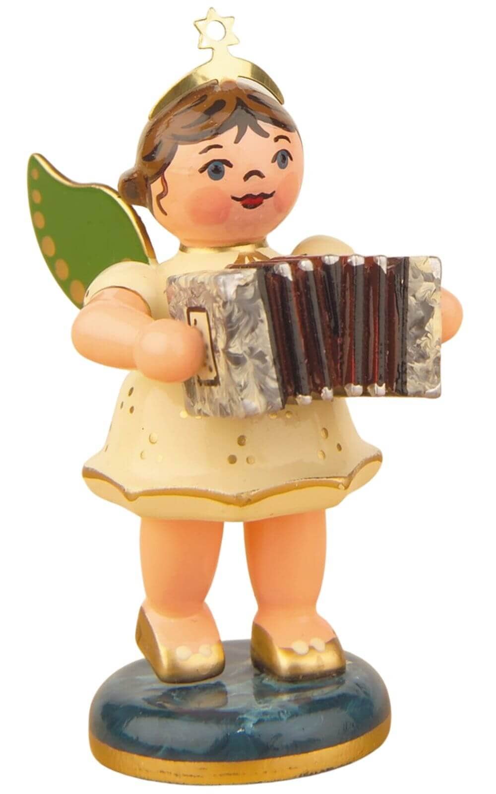 Miniature Christmas angel with accordion, 7 cm, colored by Hubrig Volkskunst