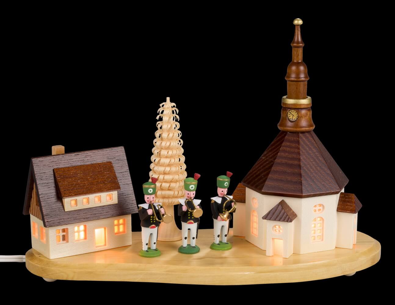 Pedestal Seiffen village with miner's chapel, 20 cm by SEIFFEN.COM_2