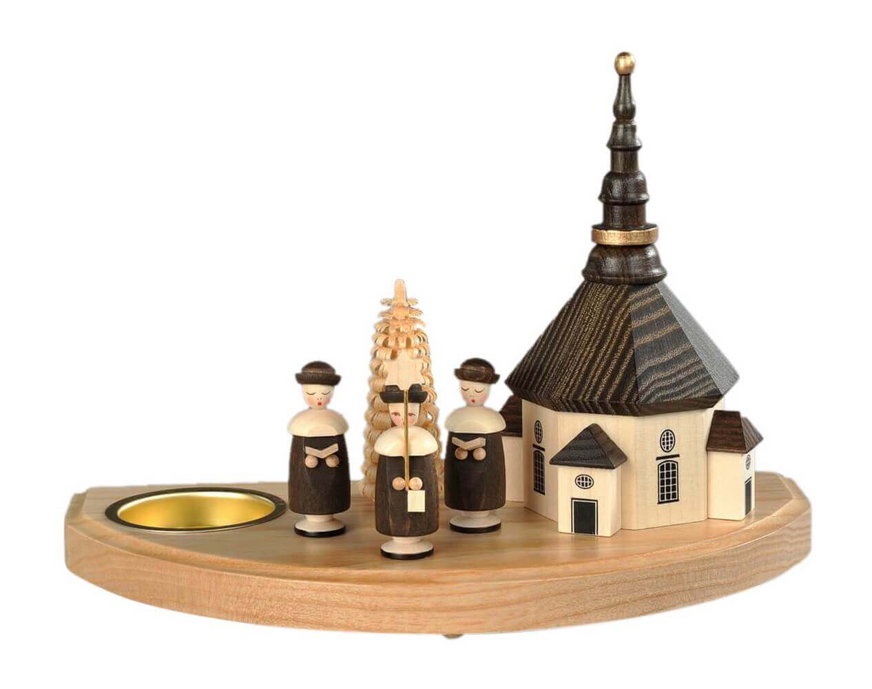 Candle holder for tea lights Seiffen church, natural, 20 cm by Albin Preißler