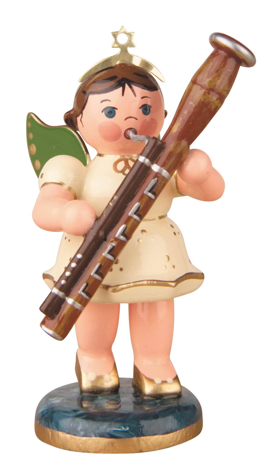 Miniature Christmas angel with bassoon, 7 cm by Hubrig Volkskunst