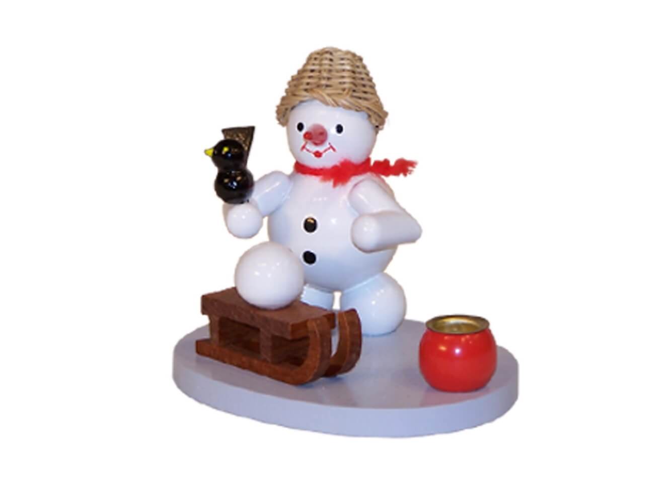 Candle holder snowman with sledge, coloured, 8 cm by Ralf Zenker