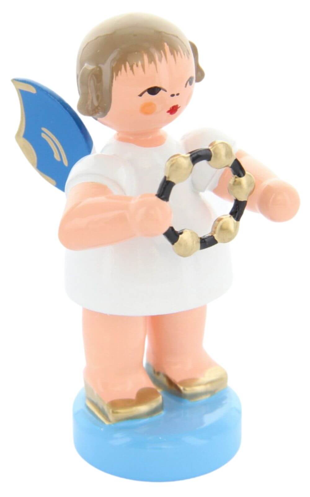 Miniature Christmas angel with bell ring and blue wings, 6 cm by Figurenland Uhlig GmbH