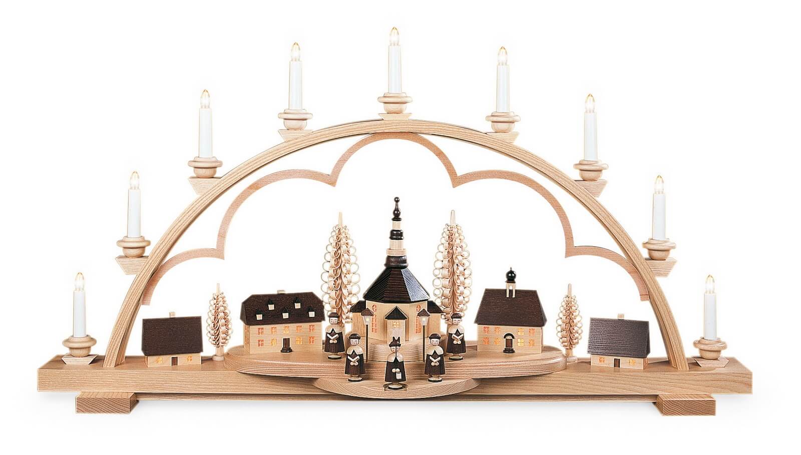 Candle arch Seiffen village, natural with 230 V by Müller Kleinkunst