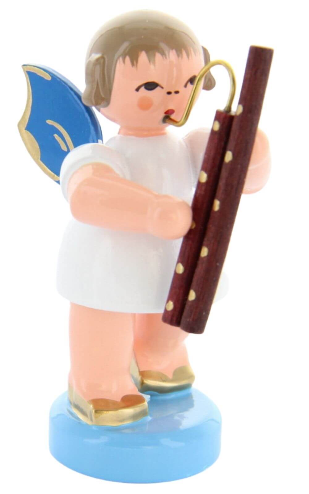 Christmas angel standing with bassoon and blue wings by Figurenland Uhlig GmbH