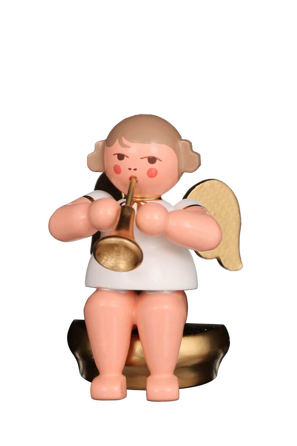 Christmas angel - Musical angel sitting with fanfare, 6 cm, colored by Christian Ulbricht