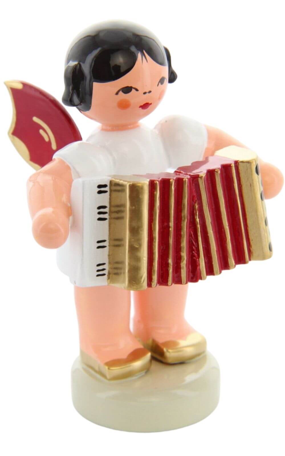 Christmas angel with accordion and red wings by Figurenland Uhlig