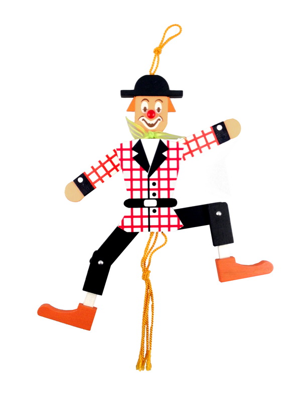 Wooden toy clown jumping jack, 26 cm by Spielwarenmacher Günther
