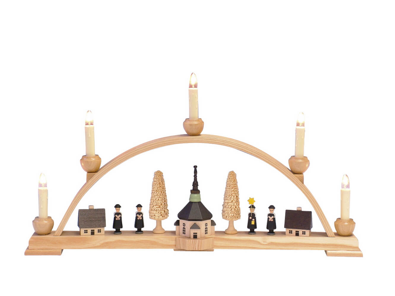 Candle arch with Seiffen church, colored, 53 cm by Knuth Neuber