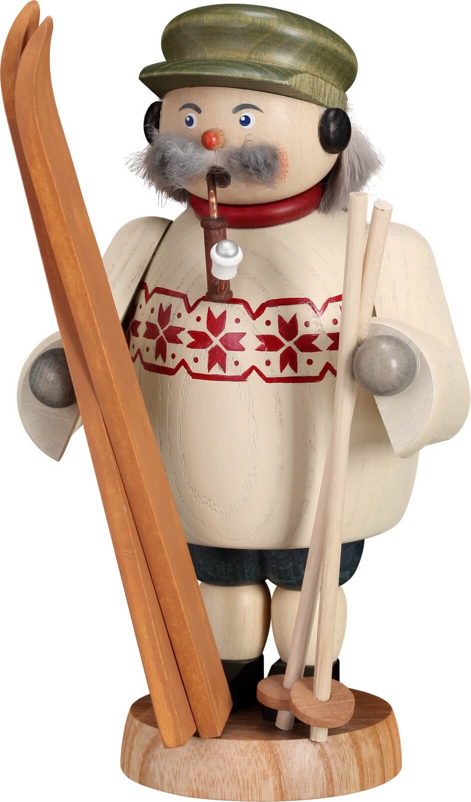 Smoking man skier, 19 cm from Seiffener Volkskunst eG