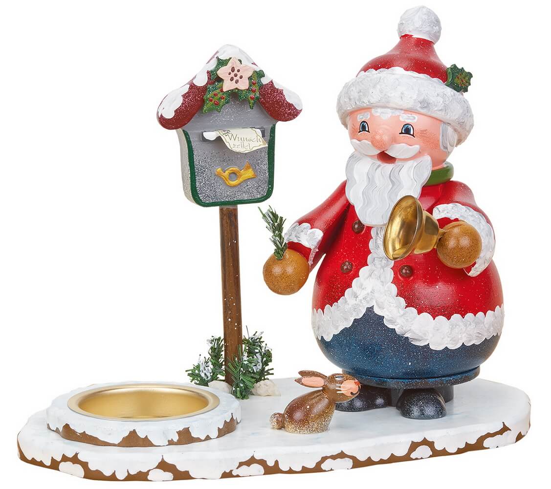 Smoking man Santa Claus with tea light by Hubrig Volkskunst