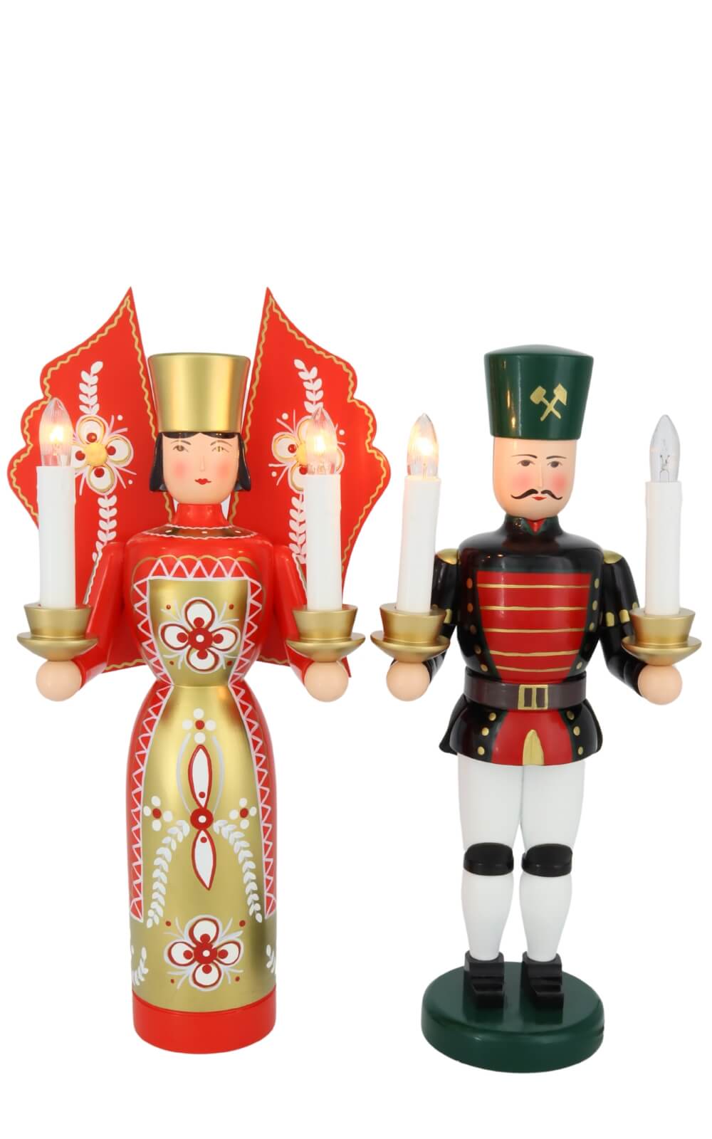 Engel und Bergmann rot - gold, 36 cm, elektrisch beleuchtet von Holzkunst Gahlenz_1