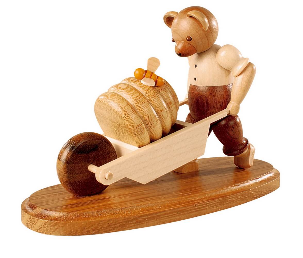Miniature Teddy - Bear with wheelbarrow, nature by Müller Kleinkunst