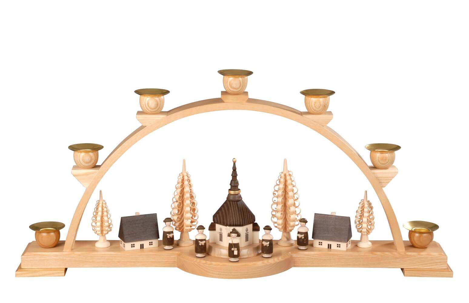 Candle arch with Seiffen village and Kurrende, nature, 60 cm by Albin Preißler