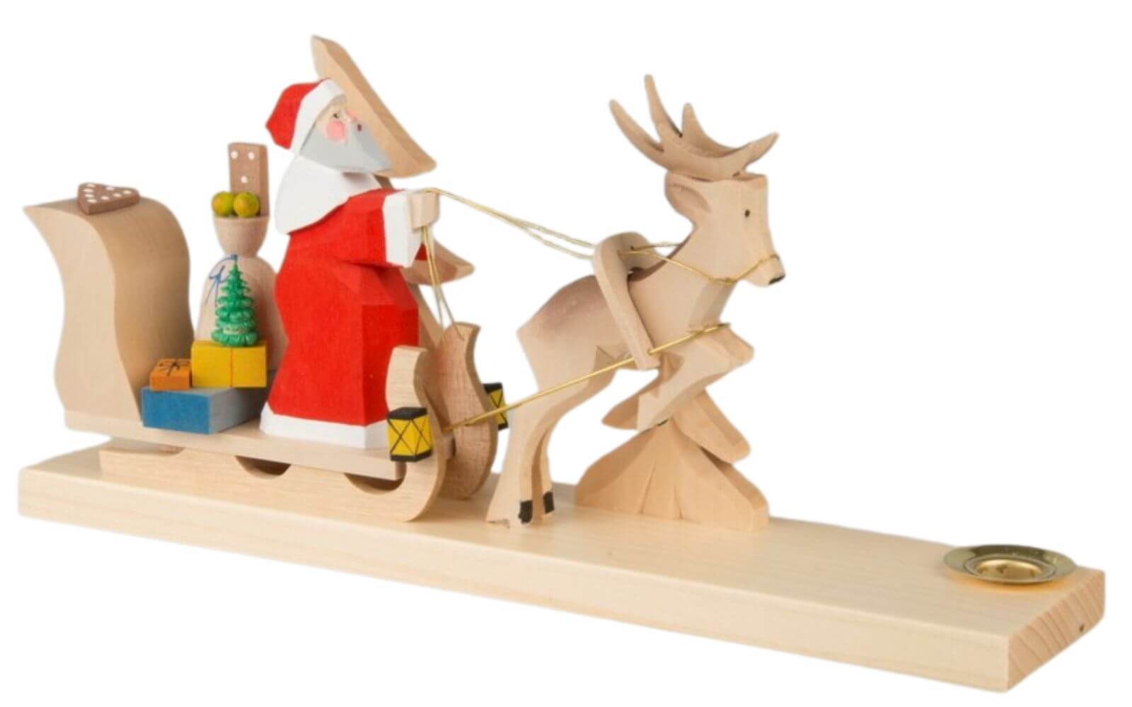 Candle holder - Santa Claus on sleigh, carved, 12 cm, colored by Bettina Franke