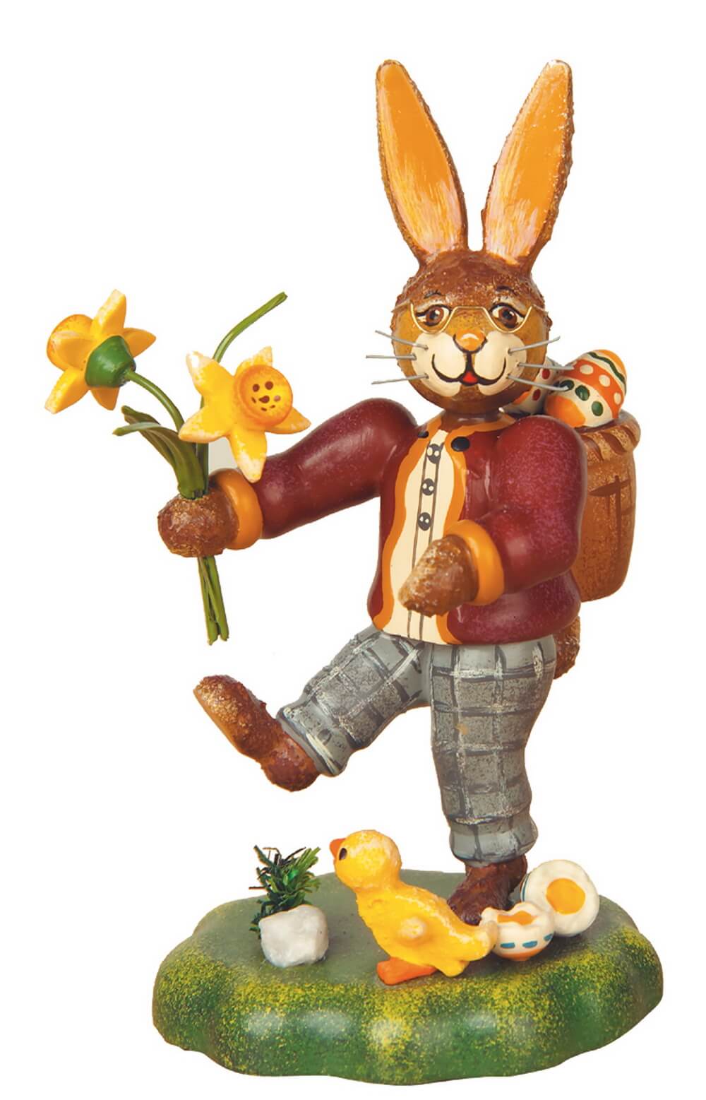 Osterhasenvater mit Narzisse, 10 cm von Hubrig Volkskunst