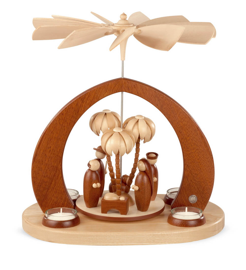 Christmas pyramid for tea lights with Nativity, natural, 32 cm by Müller Kleinkunst