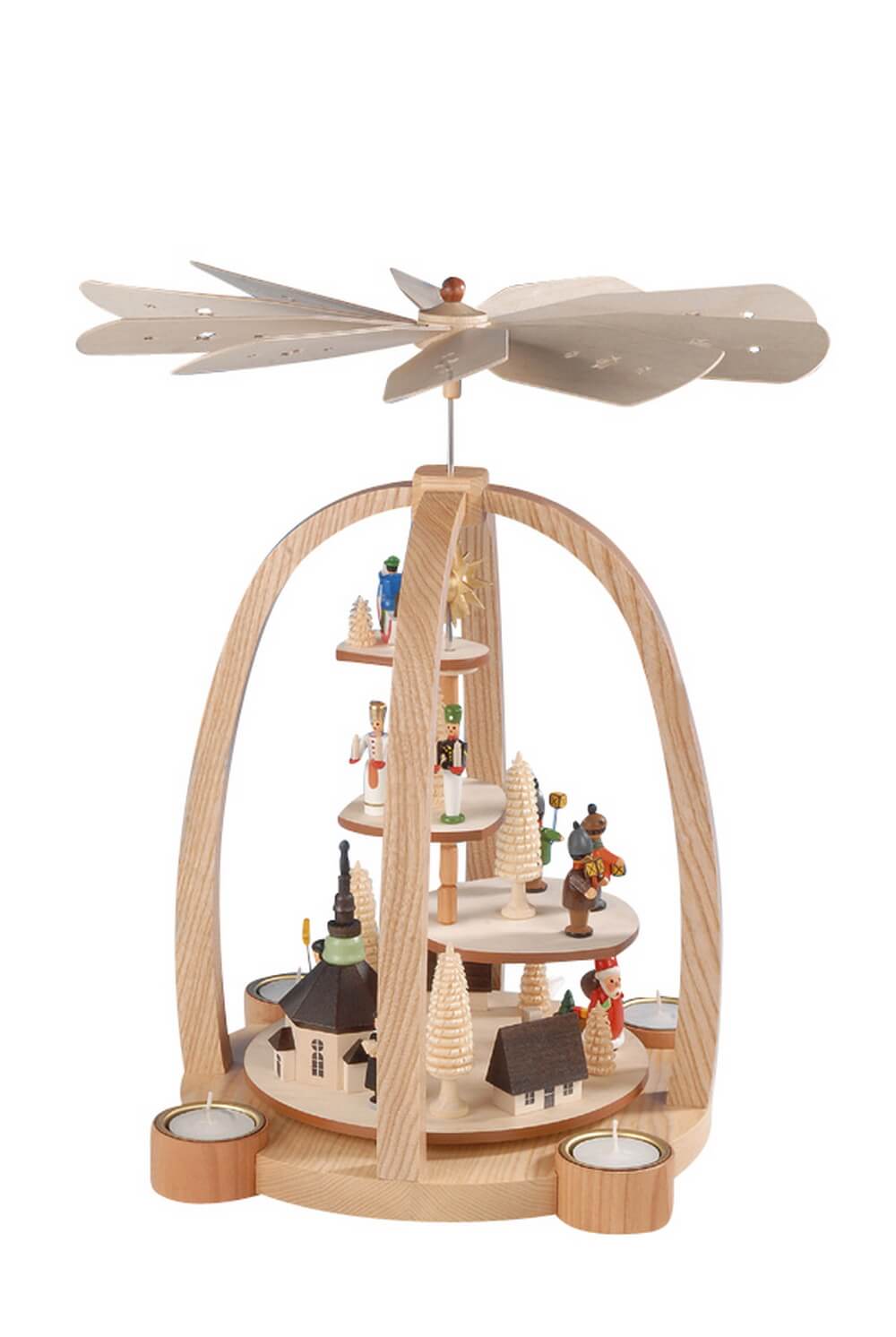 Christmas pyramid for tea lights with Christmas motif, 41 cm, colored by Knuth Neuber