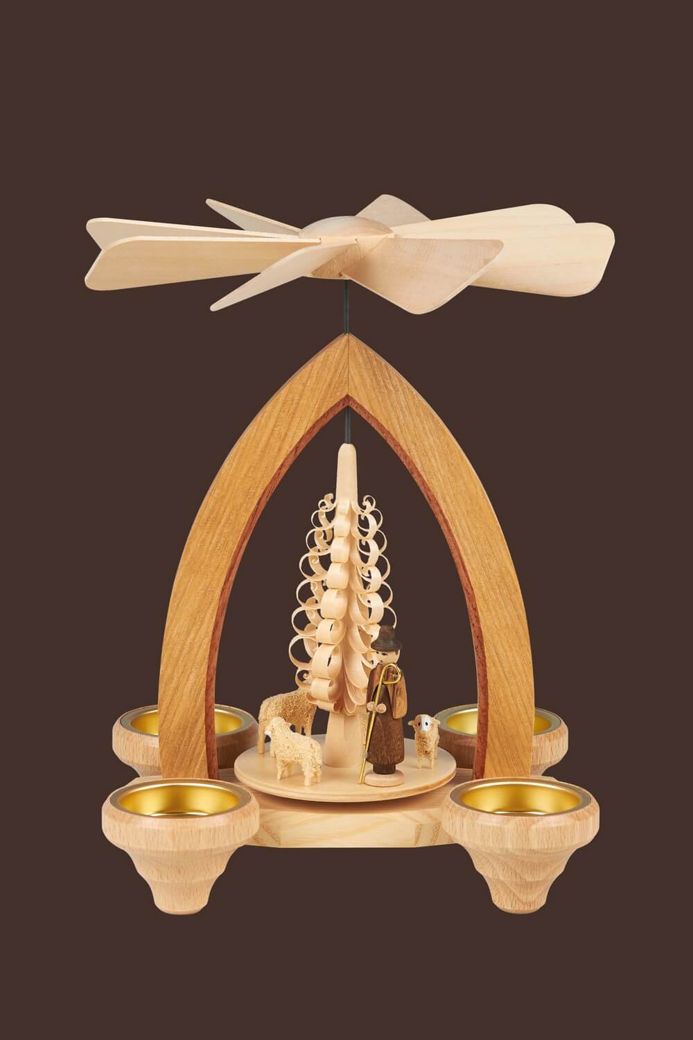 Weihnachtspyramide & Teelichtpyramide mit Schafen, 26 cm, Heinz Lorenz Olbernhau/ Erzgebirge_Bild2