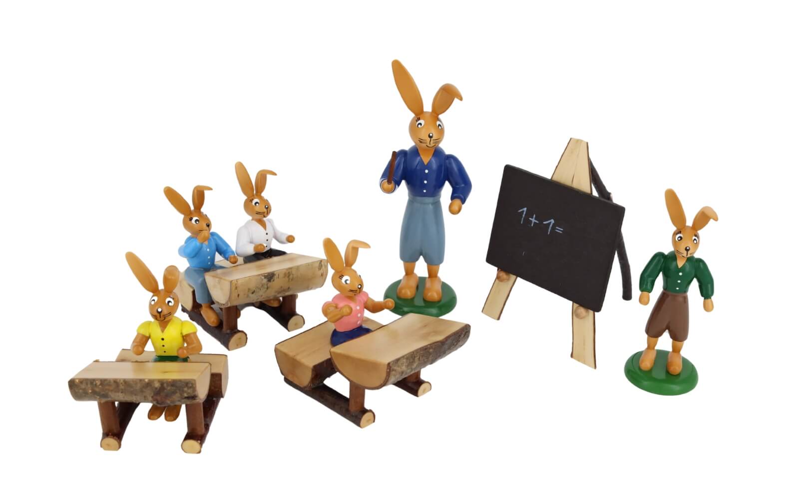 Hasenschule, 5 Kinder und 1 Lehrer, 12 cm von Holzkunst Gahlenz