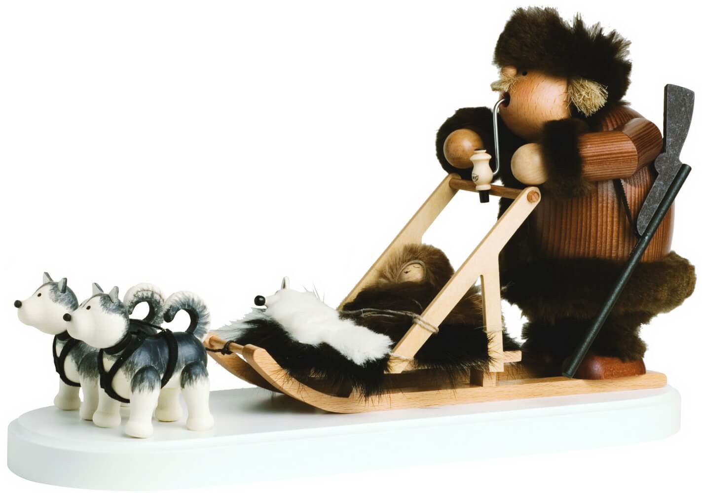 Smoking man Eskimo with dog sled, 21 cm by KWO
