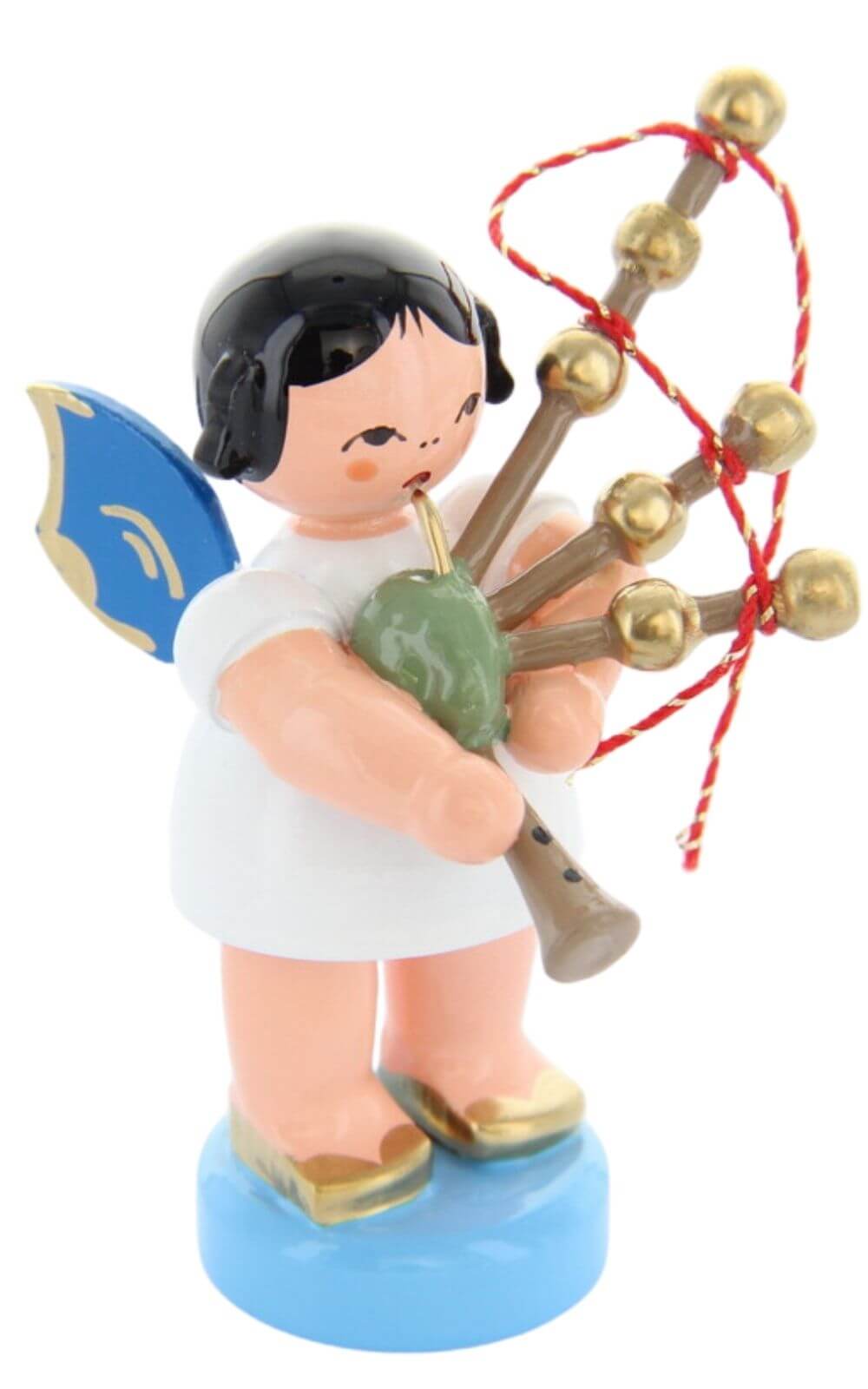 Miniature Christmas angel with bagpipes and blue wings, 6 cm by Figurenland Uhlig GmbH